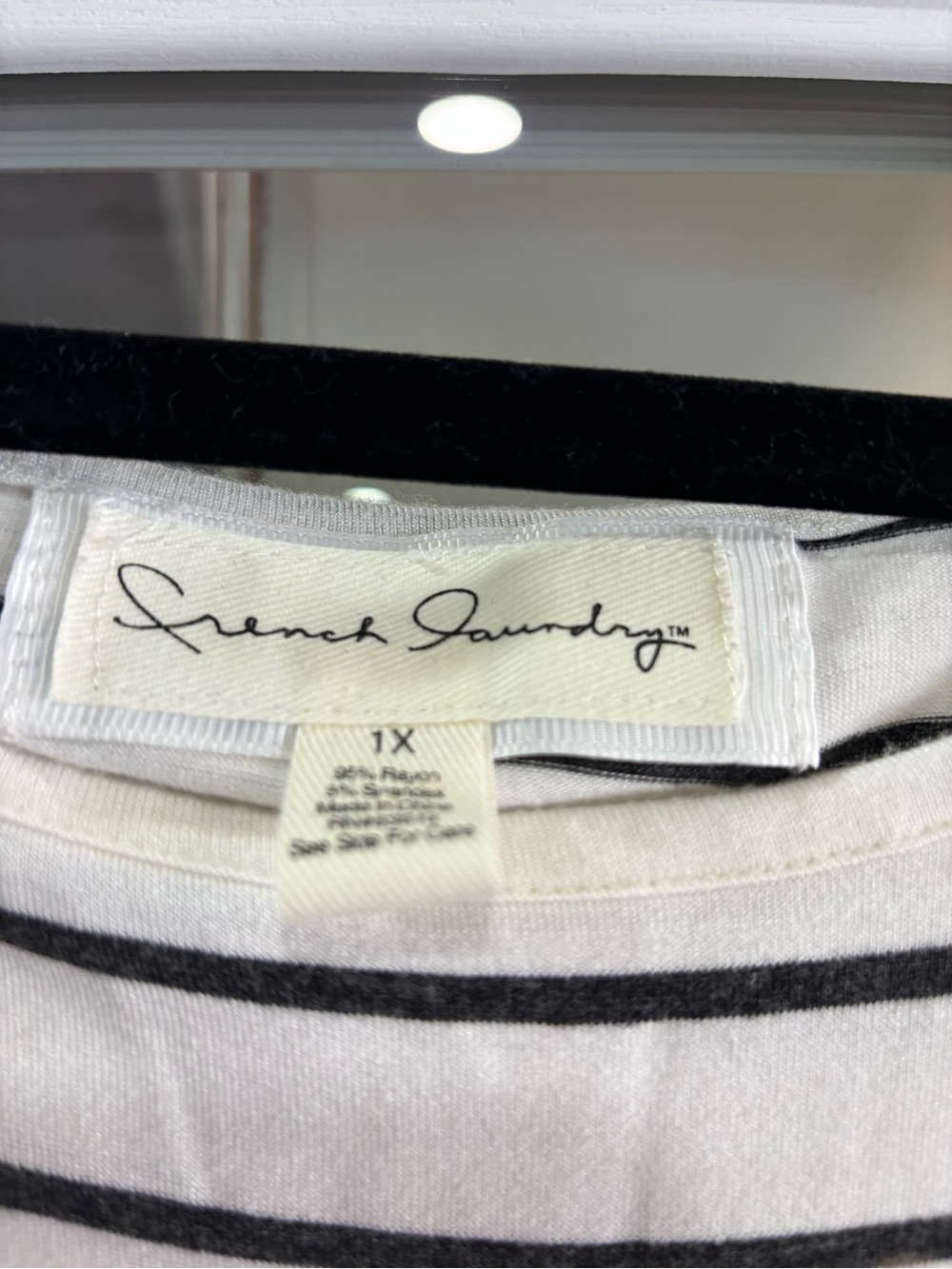 French Laundry White Crewneck Top with Black Stripes